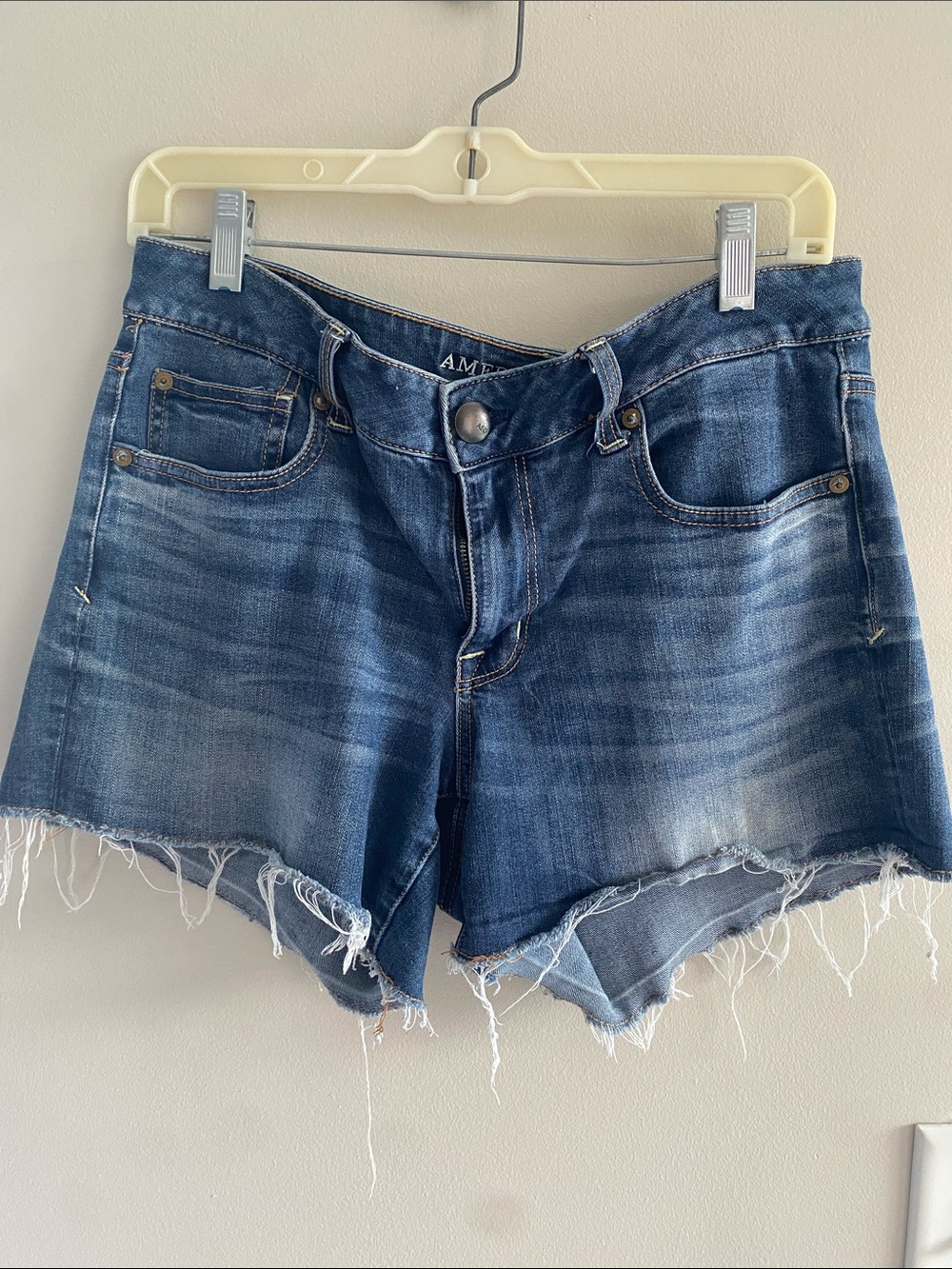 American Eagle Outfitters Blue Distressed Frayed Hem Denim Shorts